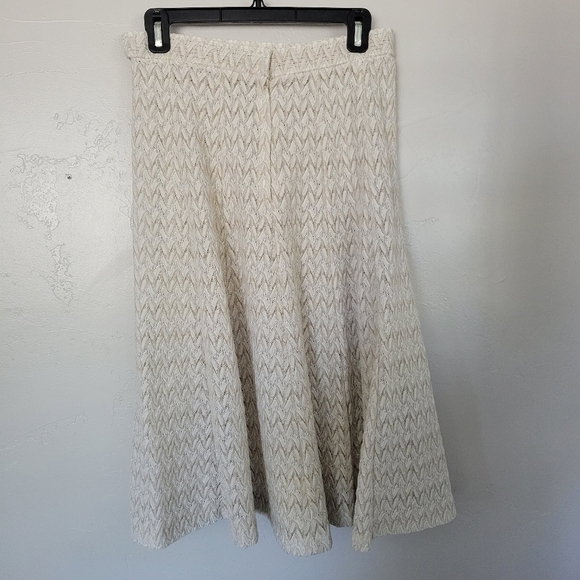 Alfred Weber Vintage Women's Two Piece Blouse Maxi Skirt Set Beige White Knit M - Picture 11 of 12